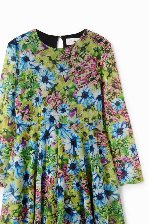 oblačila NFXLT1799 dekle Desigual cvetlična obleka iz tila z dolgimi rokavi