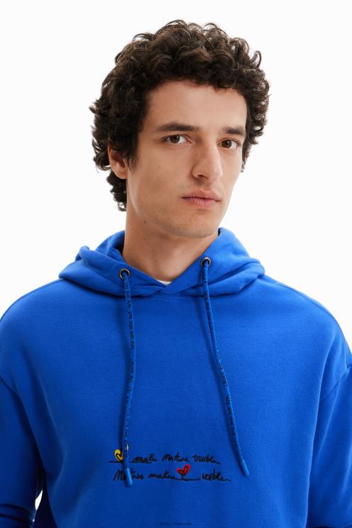 oblačila NFXLT1637 moški Desigual pulover s kapuco z vezenim sporočilom