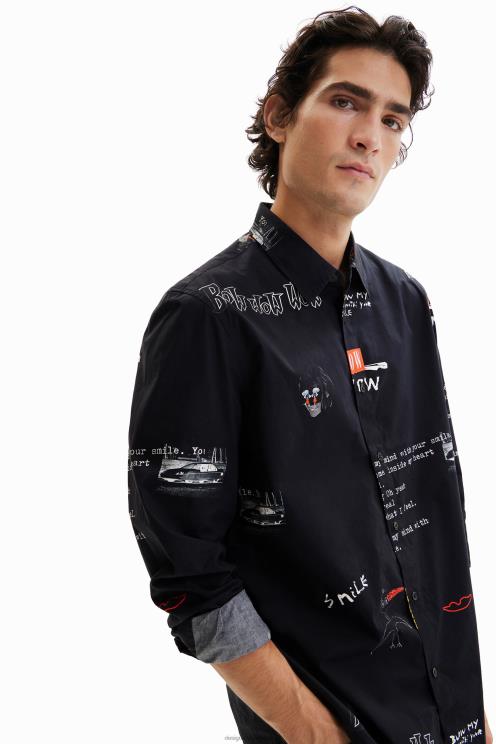 oblačila NFXLT1525 moški Desigual srajca z umetniškim sporočilom