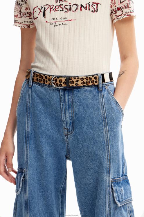 pripomoček NFXLT1455 ženske Desigual krznen usnjen pas