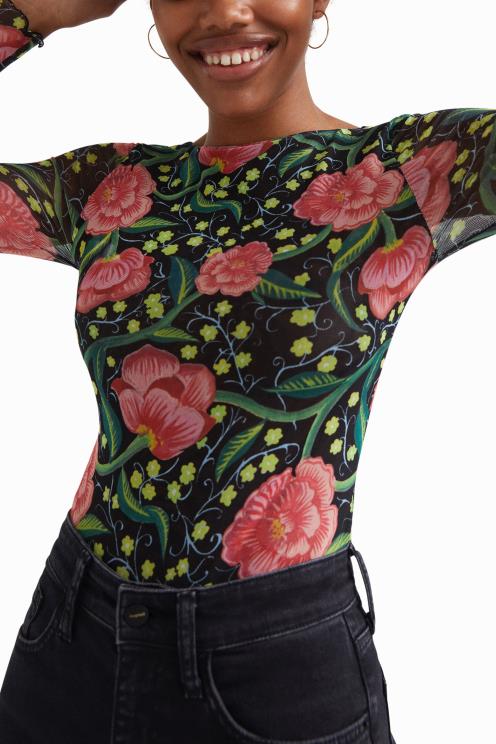 oblačila NFXLT1088 ženske Desigual tanek bodi s cvetličnim motivom