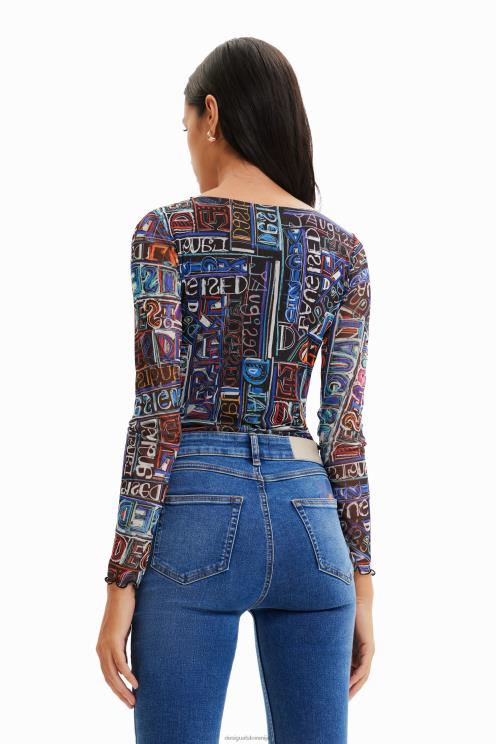 oblačila NFXLT335 ženske Desigual bodi z umetniškim logotipom iz tila