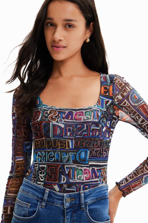 oblačila NFXLT335 ženske Desigual bodi z umetniškim logotipom iz tila