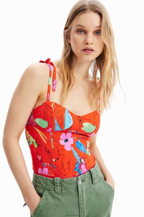 oblačila NFXLT514 ženske Desigual bodi s steznikom s tropskimi naramnicami