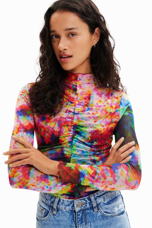 oblačila NFXLT833 ženske Desigual bodi iz cvetličnega tila z naborki