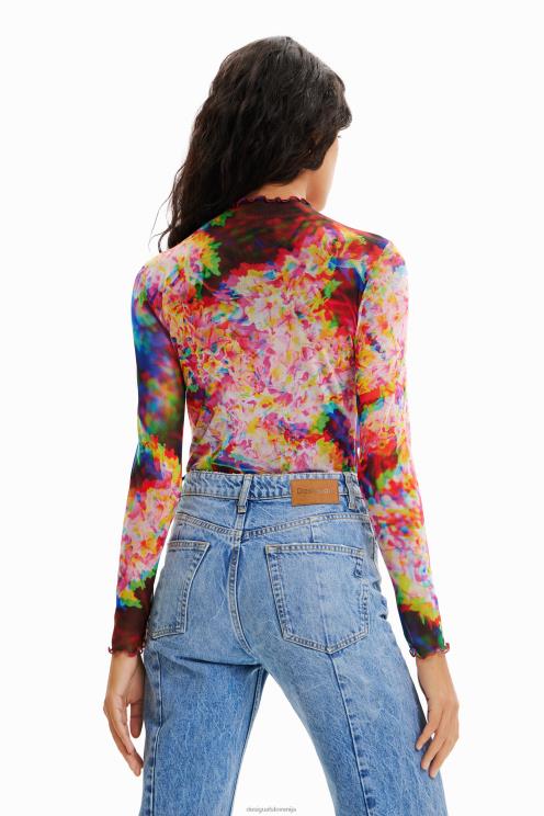 oblačila NFXLT833 ženske Desigual bodi iz cvetličnega tila z naborki