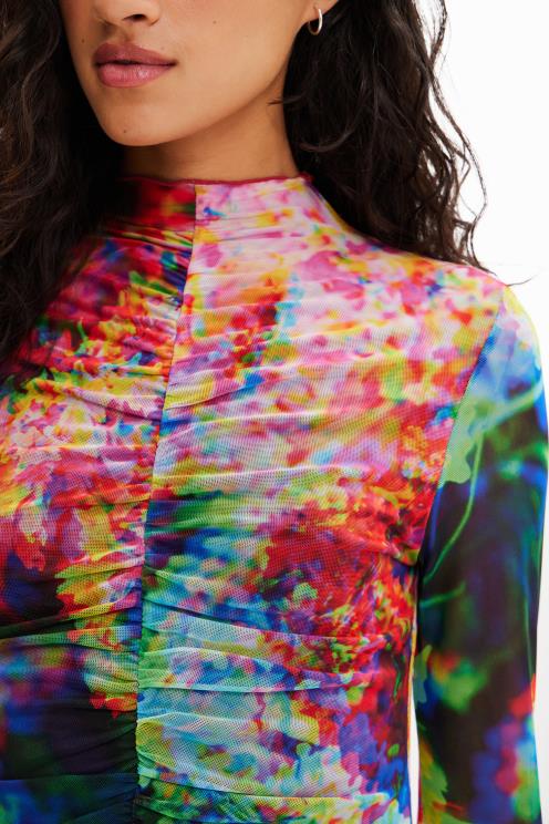 oblačila NFXLT833 ženske Desigual bodi iz cvetličnega tila z naborki