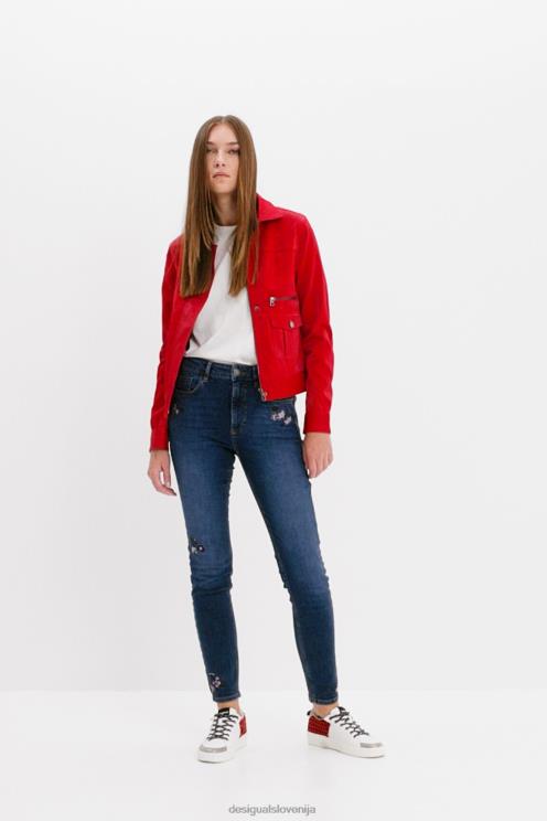 oblačila NFXLT564 ženske Desigual skinny push-up kavbojke z vezenimi rožicami