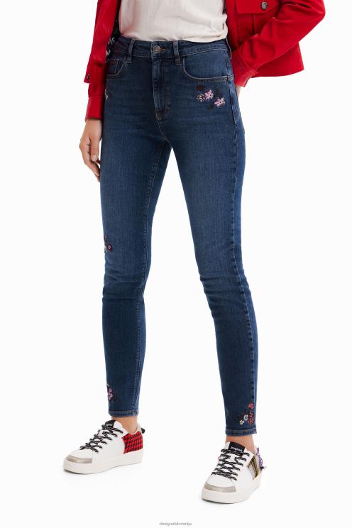 oblačila NFXLT564 ženske Desigual skinny push-up kavbojke z vezenimi rožicami