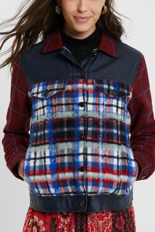 oblačila NFXLT1080 ženske Desigual krznena jakna iz tartana