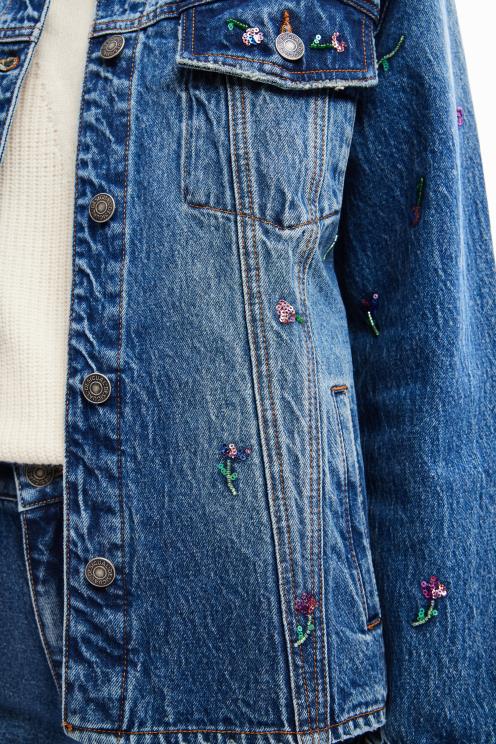 oblačila NFXLT239 ženske Desigual tovornjakarska jakna iz jeansa s cvetličnim vzorcem