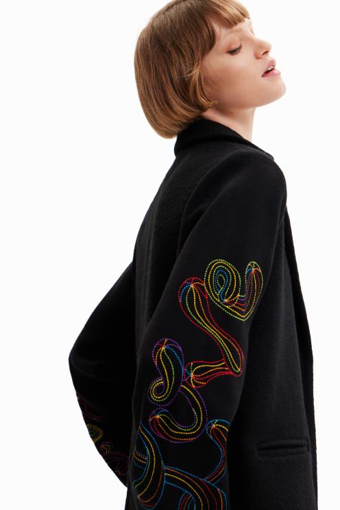 oblačila NFXLT290 ženske Desigual dolg vezen plašč