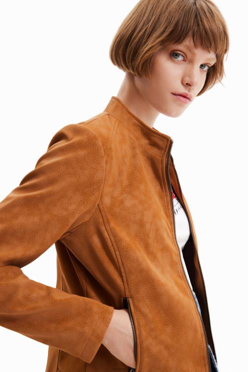 oblačila NFXLT529 ženske Desigual motoristična jakna z učinkom semiša