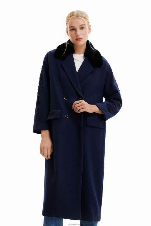 oblačila NFXLT671 ženske Desigual dolg plašč z dvojnim zapenjanjem s perlami