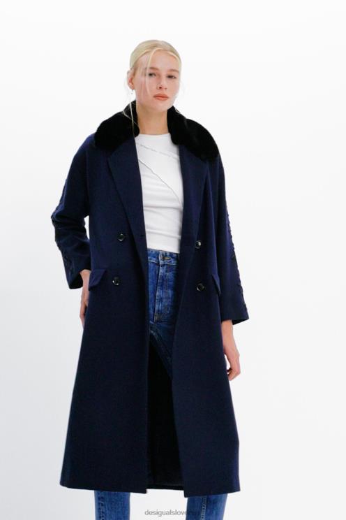 oblačila NFXLT671 ženske Desigual dolg plašč z dvojnim zapenjanjem s perlami