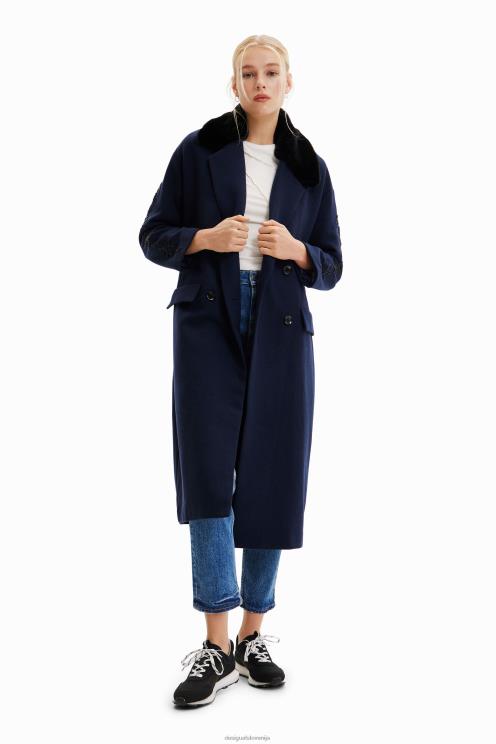 oblačila NFXLT671 ženske Desigual dolg plašč z dvojnim zapenjanjem s perlami