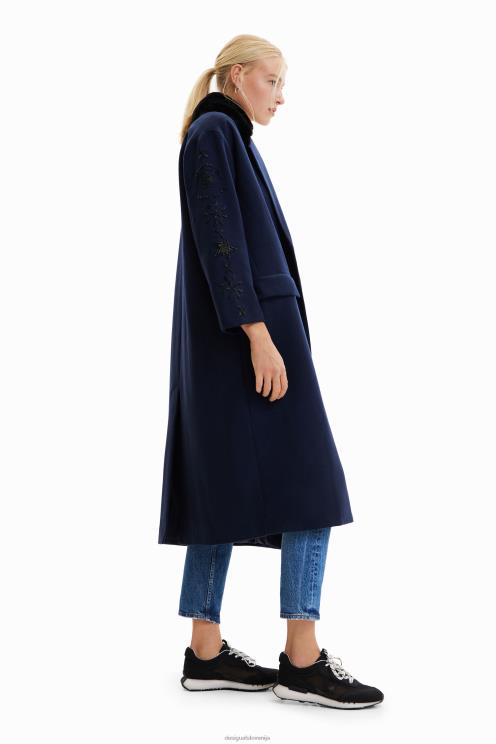 oblačila NFXLT671 ženske Desigual dolg plašč z dvojnim zapenjanjem s perlami