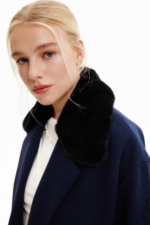 oblačila NFXLT671 ženske Desigual dolg plašč z dvojnim zapenjanjem s perlami