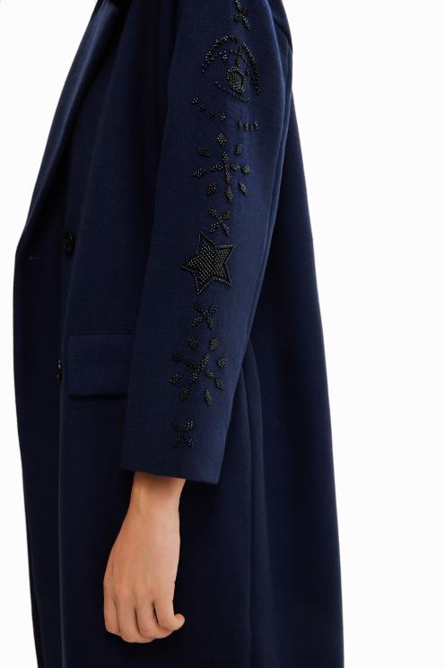 oblačila NFXLT671 ženske Desigual dolg plašč z dvojnim zapenjanjem s perlami