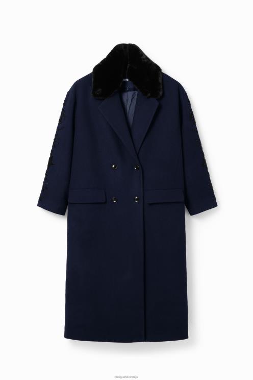 oblačila NFXLT671 ženske Desigual dolg plašč z dvojnim zapenjanjem s perlami