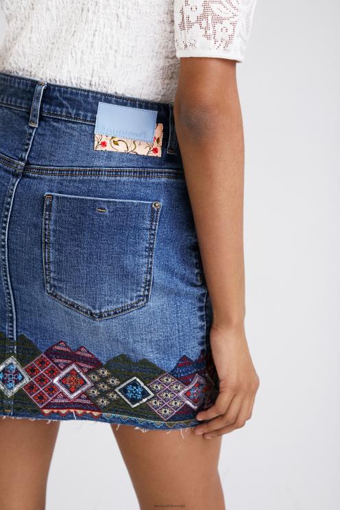oblačila NFXLT1099 ženske Desigual denim mini krilo z robovi