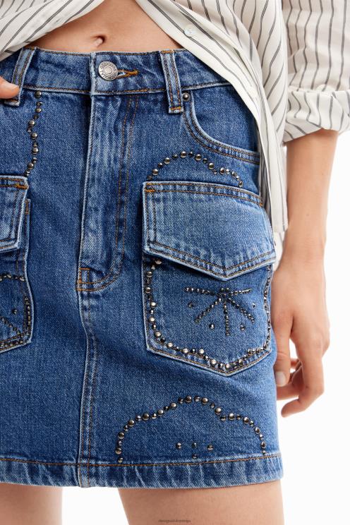 oblačila NFXLT177 ženske Desigual mini krilo iz jeansa z jeklenkami