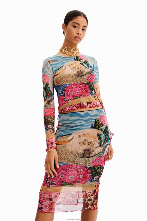 oblačila NFXLT304 ženske Desigual ozko midi krilo iz tila