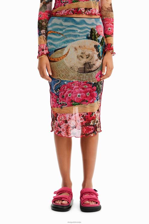 oblačila NFXLT304 ženske Desigual ozko midi krilo iz tila