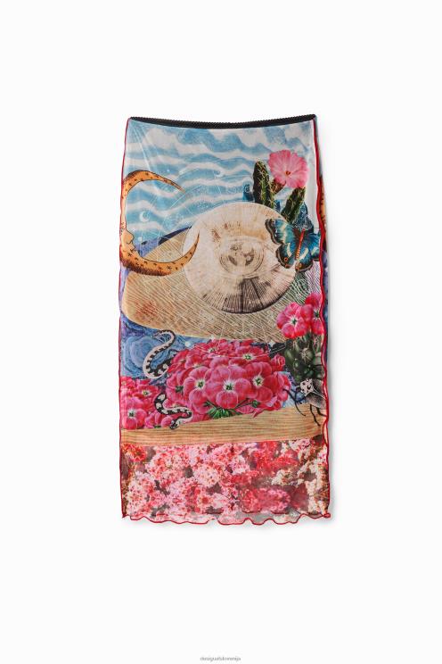 oblačila NFXLT304 ženske Desigual ozko midi krilo iz tila