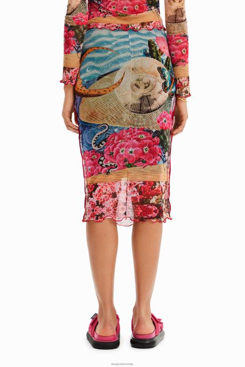 oblačila NFXLT304 ženske Desigual ozko midi krilo iz tila