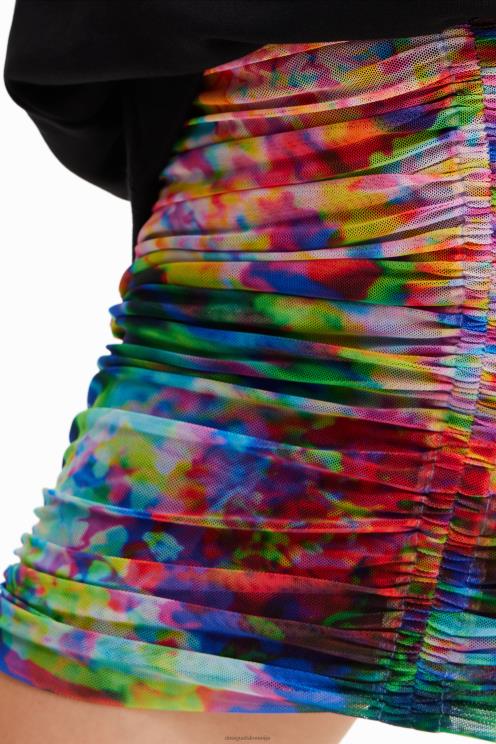 oblačila NFXLT324 ženske Desigual mini krilo iz tila s cvetličnimi naborki