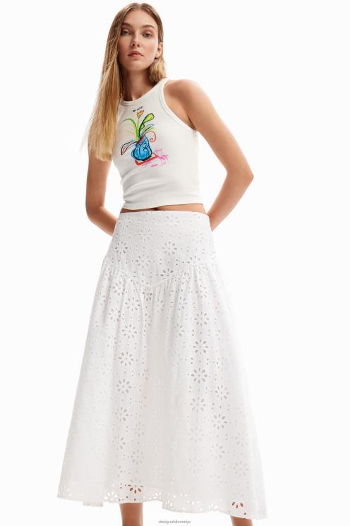 oblačila NFXLT336 ženske Desigual midi krilo s švicarskim vezenjem