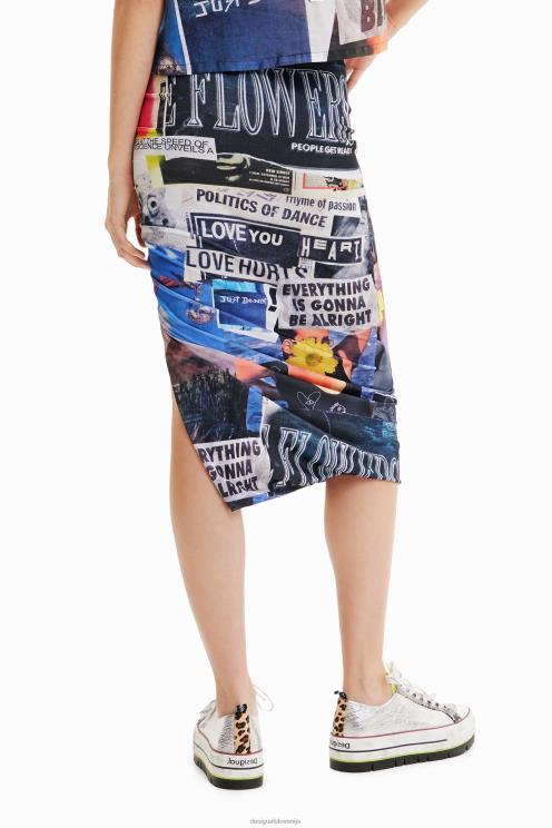 oblačila NFXLT367 ženske Desigual ozko nabrano midi krilo iz kolaža