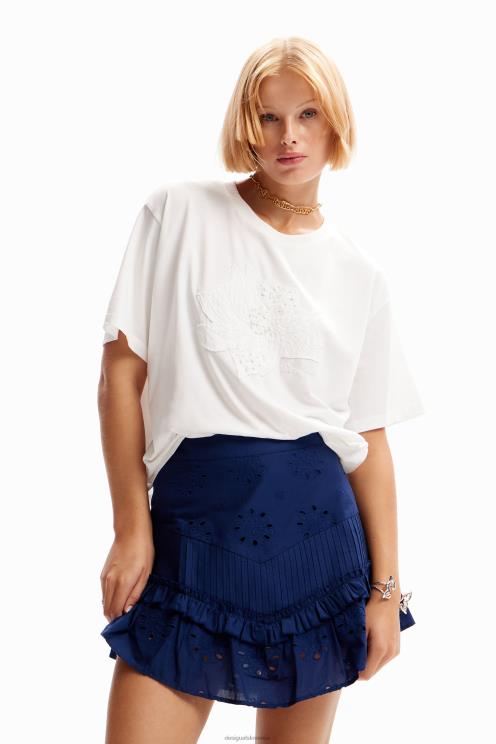 oblačila NFXLT473 ženske Desigual mini krilo z naborki iz švicarskega vezenja