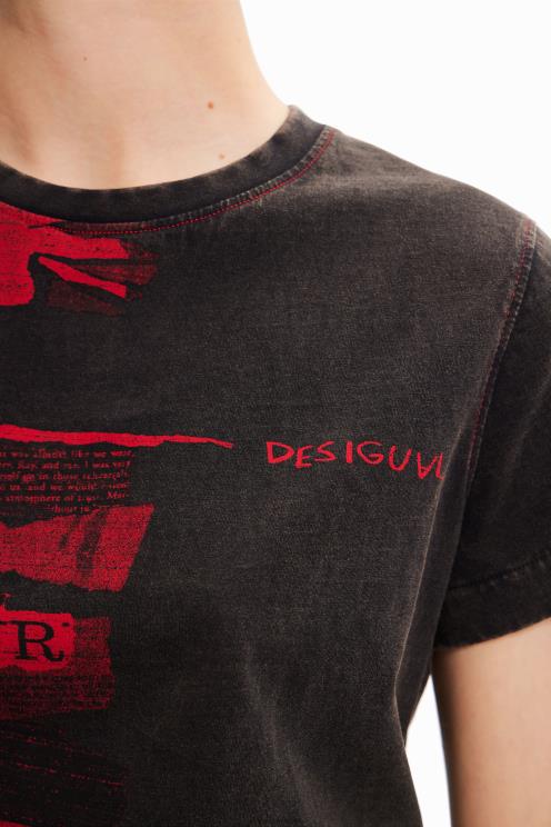 oblačila NFXLT1004 ženske Desigual časopisna majica s spranim učinkom