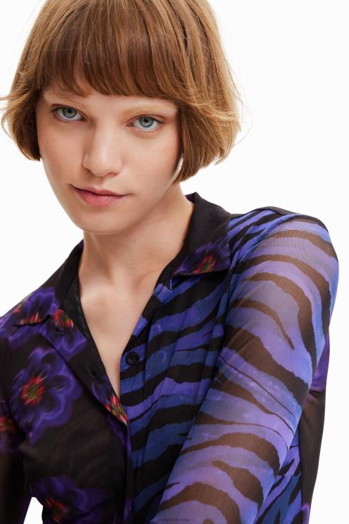 oblačila NFXLT1007 ženske Desigual zebrasta srajca s cvetličnim tilom