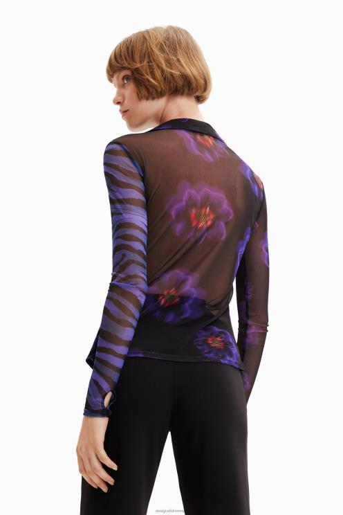 oblačila NFXLT1007 ženske Desigual zebrasta srajca s cvetličnim tilom