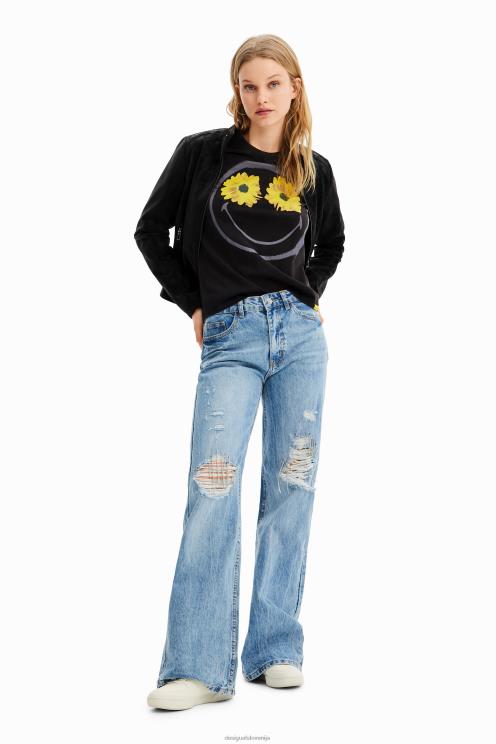 oblačila NFXLT1018 ženske Desigual majica s smešnimi rožicami