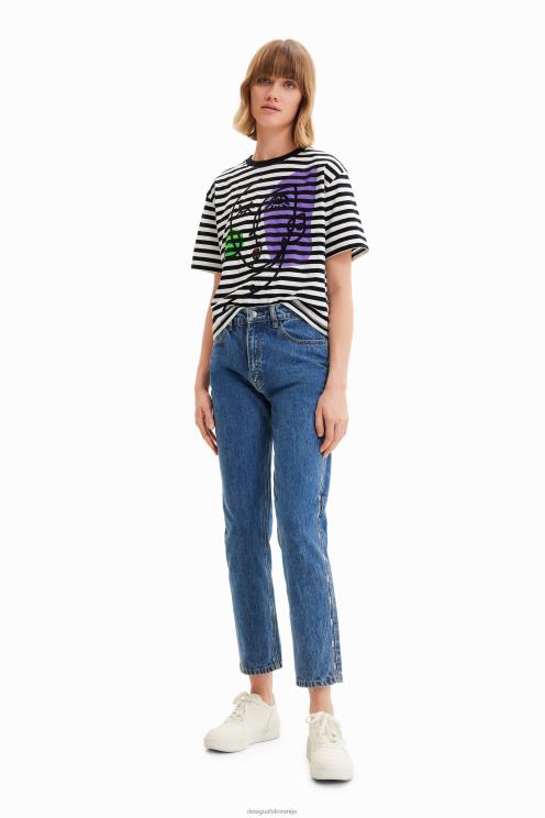 oblačila NFXLT1021 ženske Desigual črtasta majica z umetniškim obrazom