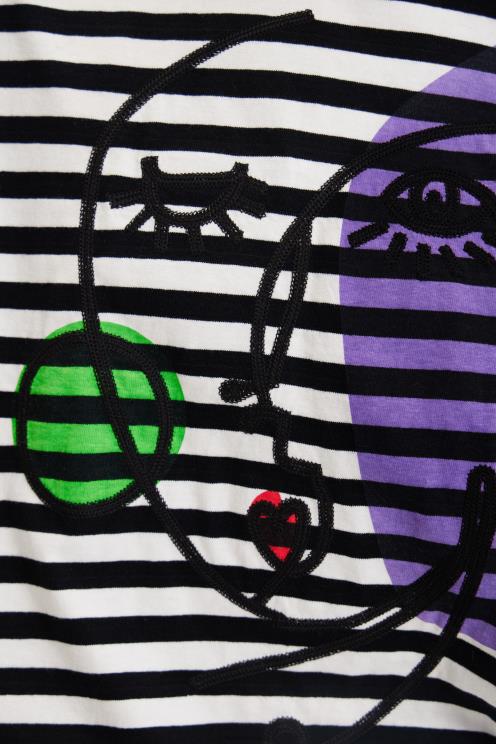 oblačila NFXLT1021 ženske Desigual črtasta majica z umetniškim obrazom