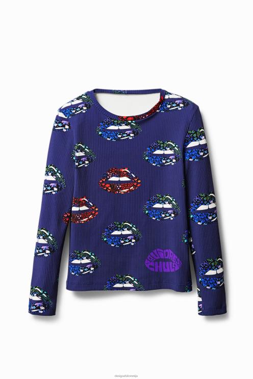 oblačila NFXLT1054 ženske Desigual rebrasta majica s kratkim izrezom