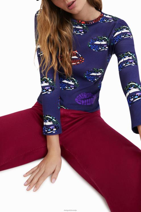 oblačila NFXLT1054 ženske Desigual rebrasta majica s kratkim izrezom