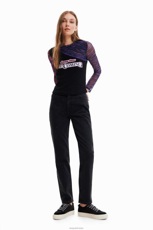 oblačila NFXLT1075 ženske Desigual majica s kratkimi rokavi iz tila s sporočilom