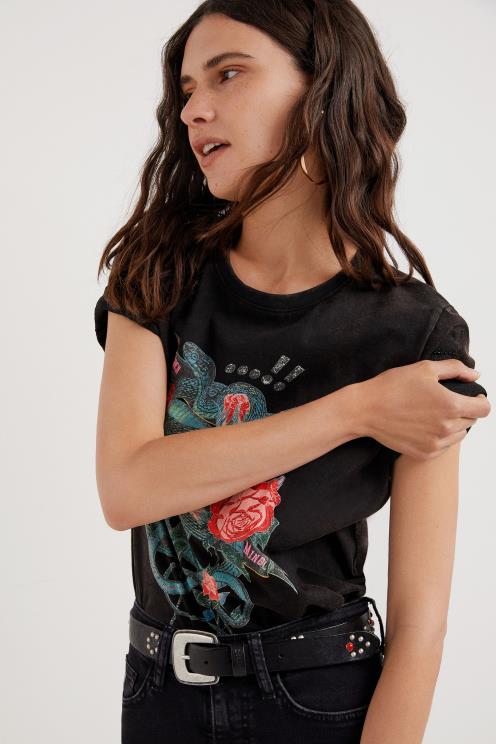 oblačila NFXLT1090 ženske Desigual umetniška majica s kačo