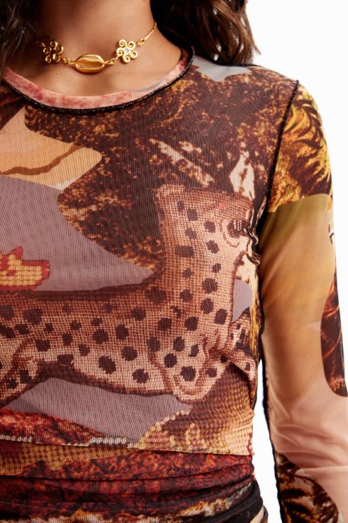 oblačila NFXLT109 ženske Desigual ozka majica iz gobelina iz tila