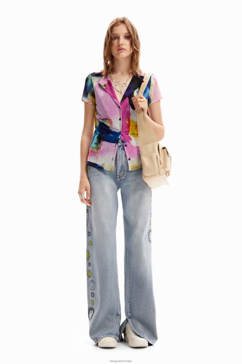 oblačila NFXLT1141 ženske Desigual akvarelna letoviška majica s kratkimi rokavi