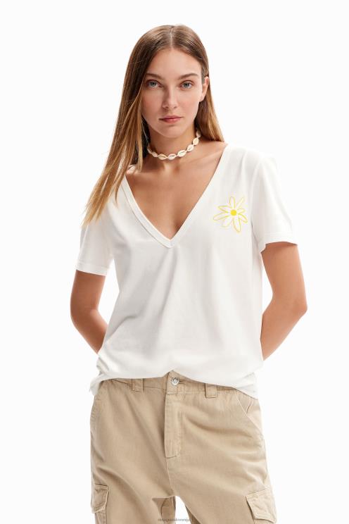 oblačila NFXLT1142 ženske Desigual majica s cvetlicami z v-izrezom