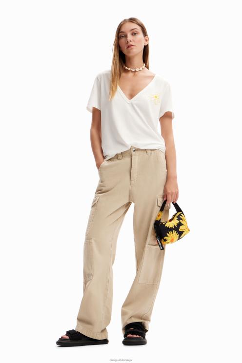 oblačila NFXLT1142 ženske Desigual majica s cvetlicami z v-izrezom