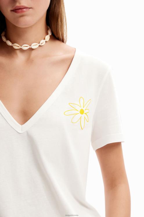 oblačila NFXLT1142 ženske Desigual majica s cvetlicami z v-izrezom