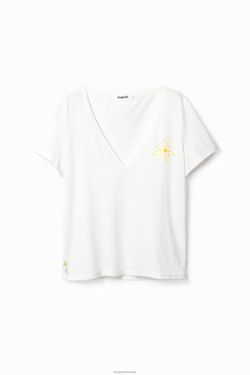 oblačila NFXLT1142 ženske Desigual majica s cvetlicami z v-izrezom